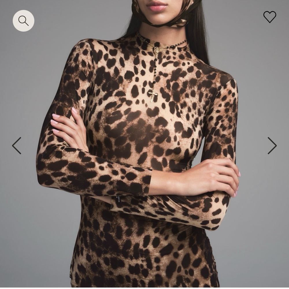 DOLCE&GABBANA X SKIMS MILKY SHEER MOCK NECK LONG DRESS | LEOPARD Size XXS